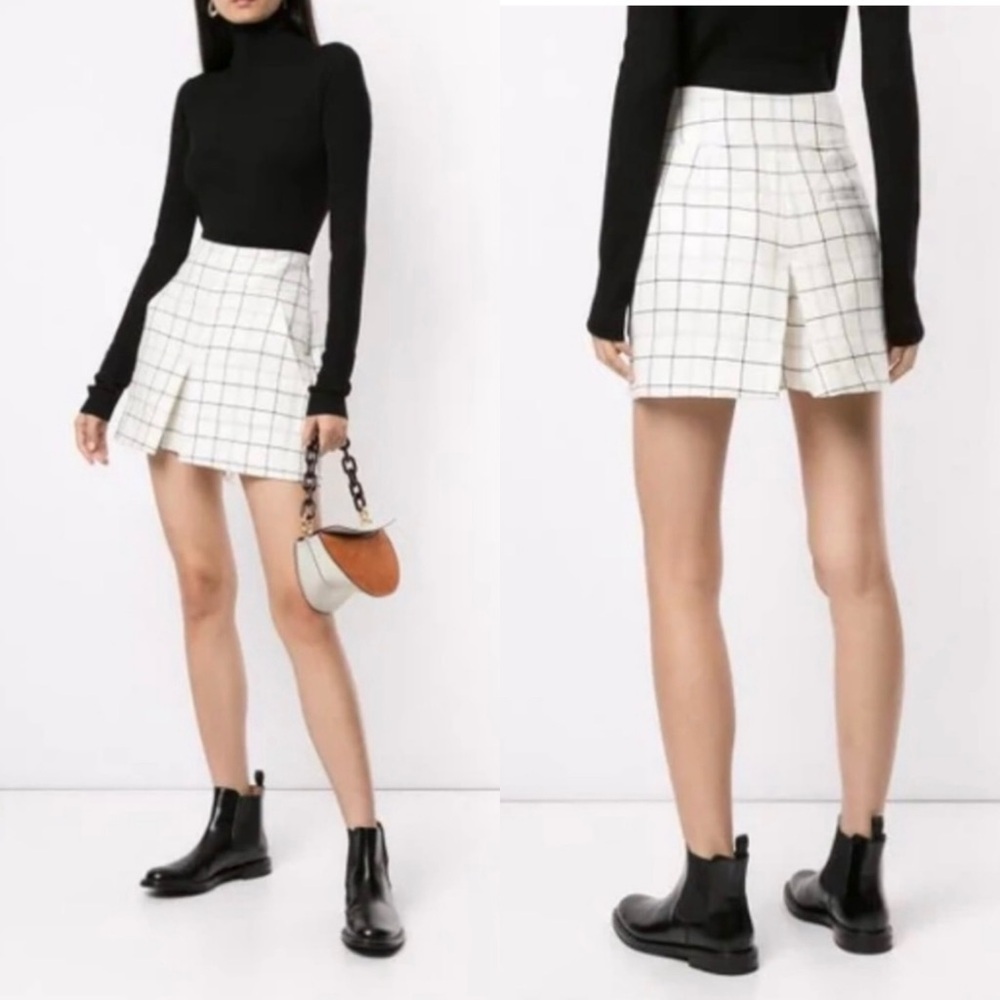 Tibi Windowpane Checkered Wool Skort Size 6 | Black White Tailored Minimalist
